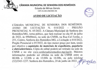 Aviso de Licitação- Edital de Licitação- Pregão Presencial 005.2022– Processo Licitatório Nº 010/2022- A aquisição de materiais de expediente, papelaria e eletroeletrônico.