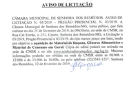 Aviso de Licitação Nº 005.2019- Pregão Presencial Nº 003.2019- do tipo menor preço por item- Aquisição de material de limpeza, gêneros alimentícios e material de limpeza, gêneros alimentícios e material de consumo em geral.