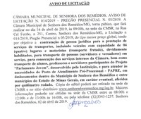 Aviso de Licitação Nº 014.2019- Pregão Presencial Nº 005.2019- do tipo menor preço por item- "Contratação de pessoa jurídica para a prestação de serviços de transportes, incluindo veículos e motoristas (transporte fretado), devidamente habilitados, ..."